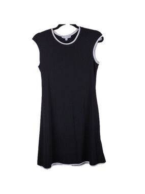 Annalee + Hope Black White Trim Detail Round Neck Cap Sleeve Slip On Shift Dress